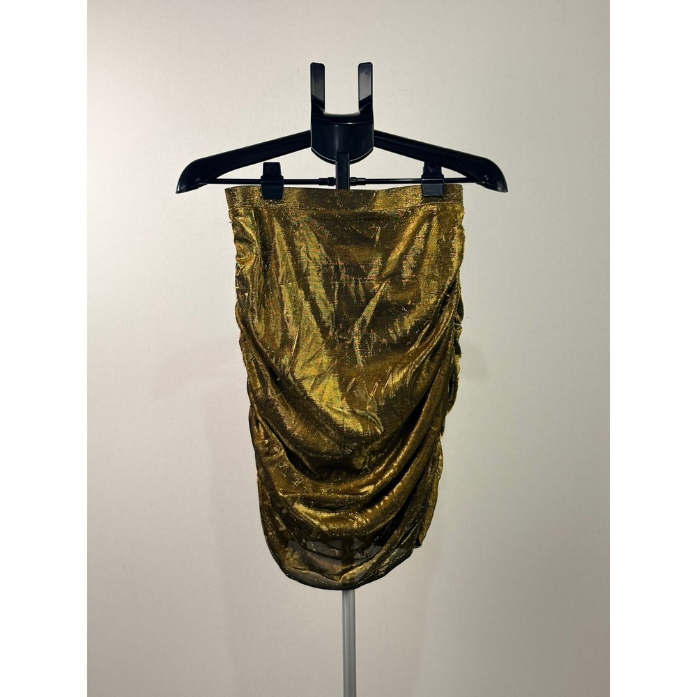 Wild Honey Gold Metallic Ruched Mini Skirt Size M WISK1194M Bodycon Disco Party